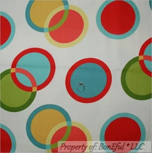 BonEful Fabric FQ Cotton DECOR Red Circle Ring Dot Natural America Baby Nursery - Picture 1 of 7