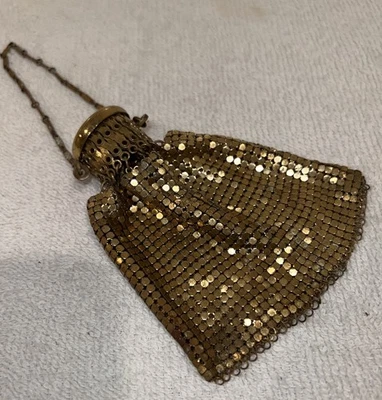 "Bolso monedero Art Deco de 7"" vintage de malla metálica de latón para mendigos de la década de 1920" Foto 1 de 4