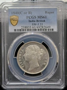 1840 B & C EAST INDIA COMPANY RUPIA DE PLATA PCGS MS61 - Imagen 1 de 2