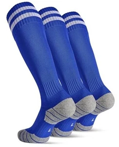 Soccer Socks for Kids Youth Adult, Cotton Football Medium Blue-3 Pairs - Picture 1 of 7