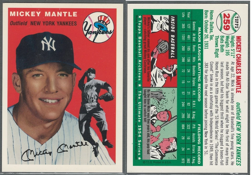 #259 MICKEY MANTLE Yankees 1954 Topps Archives Upper Deck All Time Heroes Card - Imagem 1 de 1