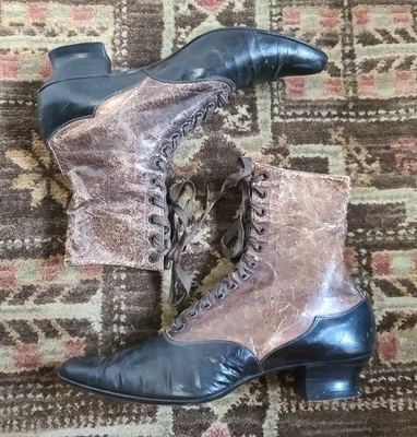 Antique Sorosis Victorian Edwardian Women's Lace Up Boots Two Tone 7" Tall - Image 1 of 4