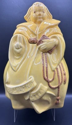RED WING COOKIE JAR HAND PAINTED YELLOW CERAMIC FRIAR TUCK MONK CANISTER - Image 1 of 4