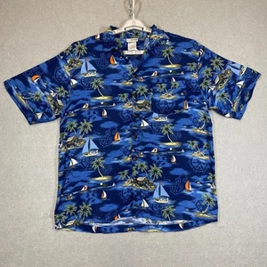 Disneyland Resort Shirt Men Medium Blue Aloha Tropic Mickey Donald Goofy Sailing - Picture 1 of 10