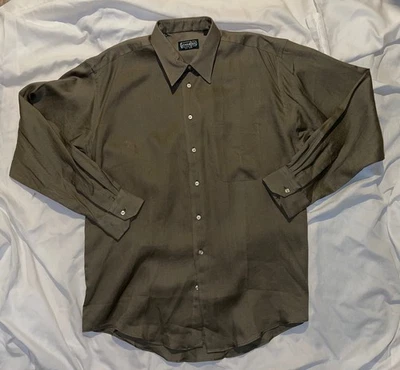 Vintage Gitman Bros Mens Green Thick 100% Linen Button Down Shirt Sz L/XL NEW - Image 1 of 4