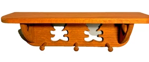 Rare Vintage 20” Wooden Oak Wall Shelf Handcrafted Teddy Bears Hearts Cut Out - Picture 1 of 7