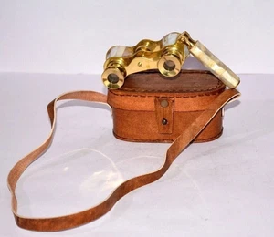 Antique Vintage Opera Glasses Binoculars White Mother of Pearl & Handle Brass - Picture 1 of 5