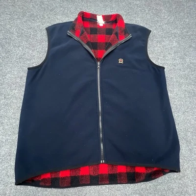 Vtg CHAPS Reversible Zip Vest Mens XL Fleece Red Buffalo Plaid Blue Jacket Coat - Image 1 of 4