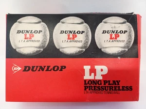 Dunlop Long Play LP Pressureless Tennis Balls White x6 Original Vintage Box 1970 - Picture 1 of 7