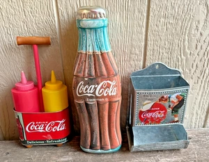 Coca Cola Kitchen Set- Ketchup/Mustard, Coca Cola Bottle Tin, Match box Holder - Picture 1 of 4