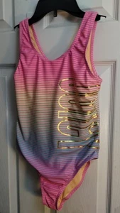 Girl's Juicy Couture Pink And Gold Striped Swimsuit, Size 12 - Picture 1 of 10