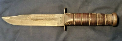 ОРИГИНАЛЬНЫЙ ПОДЛИННЫЙ МОРСКОЙ ВИНТАЖНЫЙ KA-BAR ФИКСИРОВАННЫЙ НОЖ USMC с КОЖАНЫМИ НОЖНАМИ USMC - Изображение 1 из 4