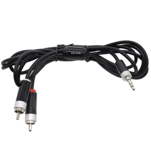 Cable de audio BELKIN RCA a auxiliar 3,5 mm estéreo para automóvil doméstico cromado 7' F8Z180-07-GLD 2,1 M - Imagen 1 de 3