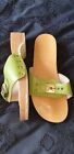 Vintage Scholl Clogs Mules Lime Green Leather Uk 7 Wooden Health