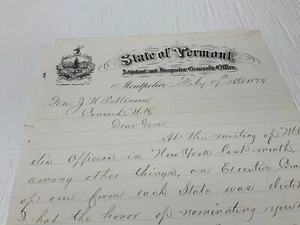 CIVIL WAR VERMONT GEN JS PECK LETTER TO GEN PATTERSON MOH AT WILSERNESS COMRADES - Picture 1 of 11