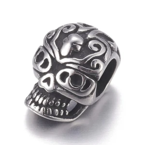 10 un. cuentas espaciadoras de calavera de acero inoxidable 4 mm agujero grande cuentas europeas 12x8 mm - Imagen 1 de 6