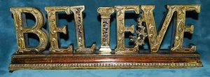 GORGEOUS HEAVY GOLD WORD ART SHELF SITTER- "BELIEVE" MANTLE WINDOW SILL  - Picture 1 of 4