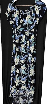 AGB Vestido de Hadas Floral Oscuro con Volantes Tropical Resort Maxi Resort Alto Bajo L Foto 1 de 4