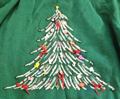 Vintage 90s Ugly Christmas Sweatshirt Handmade Christmas Tree Charms L - Image 1 of 4