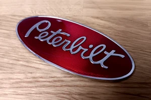 Peterbilt truck emblem chrome epoxy top metal 3.5 inches wide RED - Picture 1 of 8