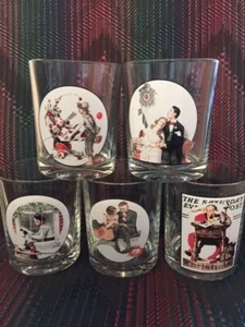 Saturday Evening Post Norman Rockwell Highball Glasses (5) Drinking Vintage - Picture 1 of 10