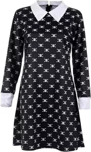 Girl's Addams Family Wednesday Outfit Cosplay Black Skull Dress - Size: XL - Picture 1 of 4