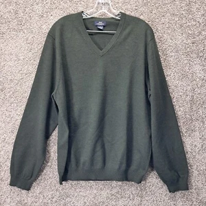 Maglione uomo vintage 346 Brooks Brothers elasticizzato scollo a V lana merino verde grande - Foto 1 di 7