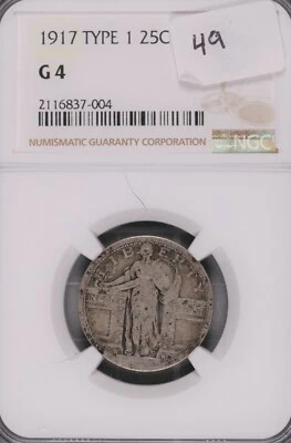 1917 Type 1 Standing Liberty Silver Quarter NGC G-4 #7-004 - Image 1 of 2