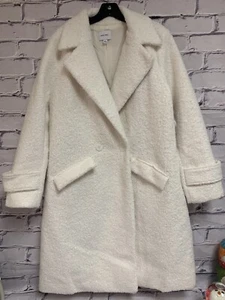 $98 NEW! Nine West TEDDY BEAR Coat White Boucle Daisy Dew Women’s Large - Picture 1 of 13