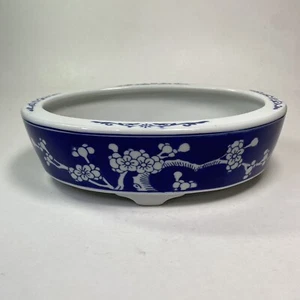 Chinese Bonsai Planter SOMETSUKE GOSU Oval Blue White Floral 10” Medium Vintage - Picture 1 of 11