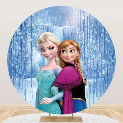 Frozen Round Backdrop Princess Elsa Anna Birthday Party Photo Background Banner - image 1 of 4