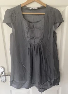 Mamas & Papas Ladies Top Maternity Top 100% Silk Grey Silver Size 8 Short Sleeve - Picture 1 of 5