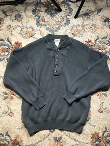 Vintage LL Bean Sweater Mens Large Gray Knit Henley Military Fisherman - Picture 1 of 8