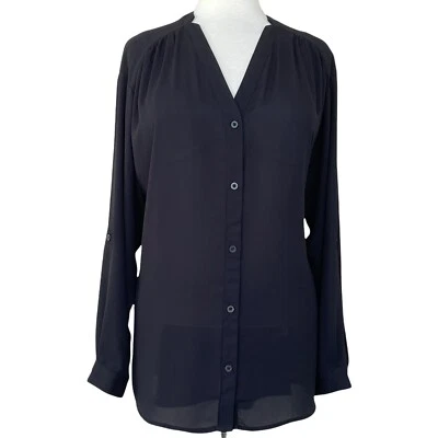 Covington Mujer 2X Negro Cuello en V Manga Larga Botones con Pestaña Enrollable  Foto 1 de 4