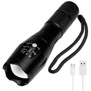 Zoom LED Flashlight Torch Tactical Rechargeable Waterproof Light Lamp Camping - Picture 1 of 10
