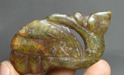 Pingente amuleto animal pato ganso escultura em jade antiga cultura Hongshan porcelana 7 cm - Imagem 1 de 4