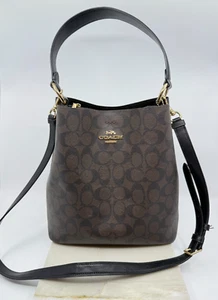 Coach Womens Mollie Bucket Tote Bag Signature Brown Top Handle Crossbody READ - Picture 1 of 16