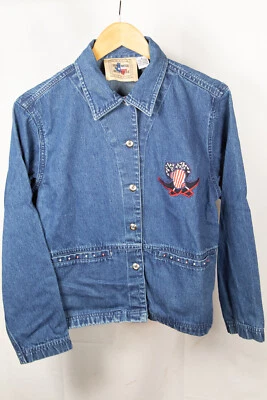 Не связывайтесь с Texas женщин джинсовой ткани синий Jean куртка вышивка и бисер - маленький  - Изображение 1 из 4