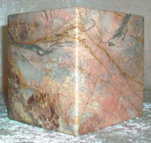 Vintage Art Deco Schreibtisch Briefbeschwerer poliert rosa Onyx Marmor quadratisch Würfel Block - Bild 1 von 18
