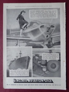 6/1945 PUB SINCLAIR AVIATION OILS ERCOUPE CAROL FRED STONE ACTOR ORIGINAL AD - Imagen 1 de 1