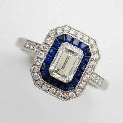 Anel de noivado de ouro branco 14k art déco corte esmeralda diamante simulado 2,82 quilates - Imagem 1 de 2