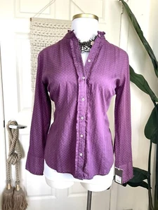 Merona NEW Button Up Shirt Purple Long Sleeve Plus Size 18 Top Ruffle Polka Dots - Picture 1 of 8