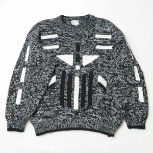 Suéter retro vintage años 80 negro blanco para hombre abstracto geométrico abuelo - Imagen 1 de 7