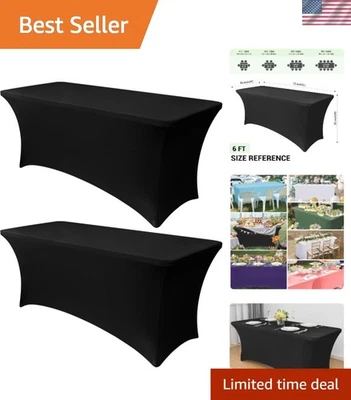 Stretch Black Table Cloth 6ft Rectangular Fitted 2 Pack for Events Trade Show - Image 1 of 4