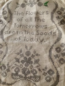 Vintage Linen Stamped Cross Stitch Embroidery 11x14" Flowers Of All Tomorrows… - Picture 1 of 3