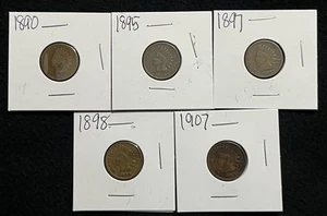 1890, 1895, 1897, 1898, and 1907 Indian Head Cents - Picture 1 of 4