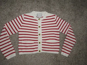 Anthropologie English Factory Strickjacke Pullover rot creme Streifen Goldknopf Gr. S - Bild 1 von 5