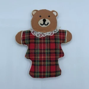 Vintage Christmas Tree Ornament Handmade Plaid Teddy Bear - Picture 1 of 3