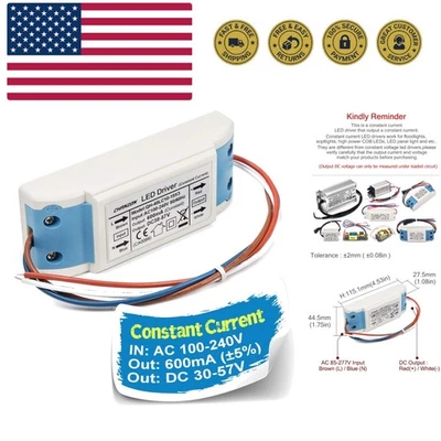 LED Driver 600mA Constant Current Output 30V-57V In: 100-240V AC-DC 10-18x3W ... - Image 1 of 4