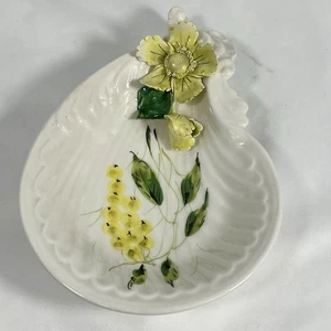 Vintage CLP Italy Majolika Stil Muschel Schale gelbe Blume Capodimonte  - Bild 1 von 7